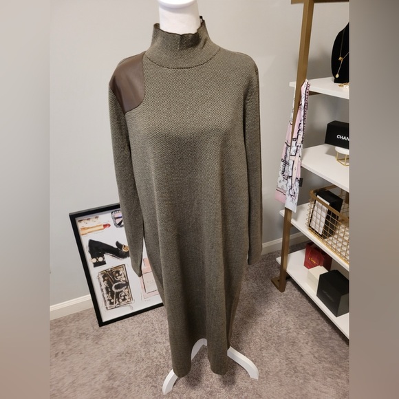 Lauren Ralph Lauren Faux-Leather-Trim Wool Sweater Dress NWT 2X - Picture 2 of 5
